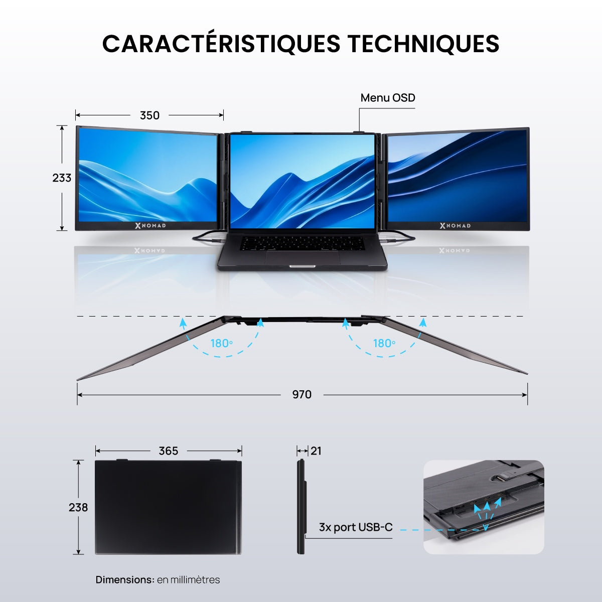 X3 Pro® Tragbarer Doppelbildschirm 13,3" – Komfort & Produktivität