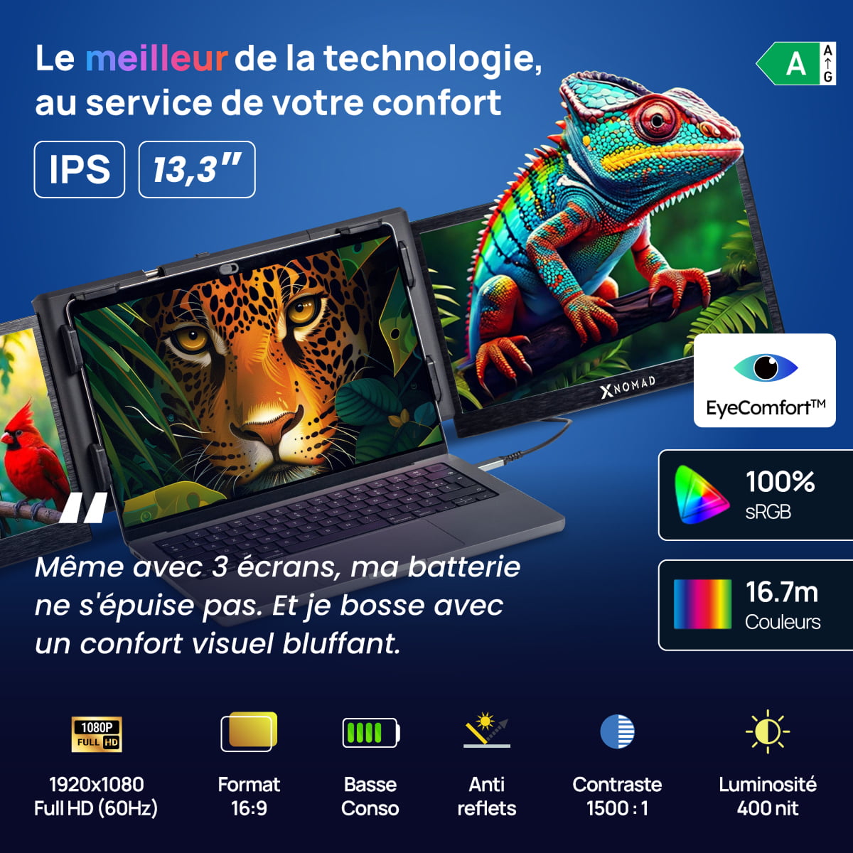 X3 Pro® Tragbarer Doppelbildschirm 13,3" – Komfort & Produktivität