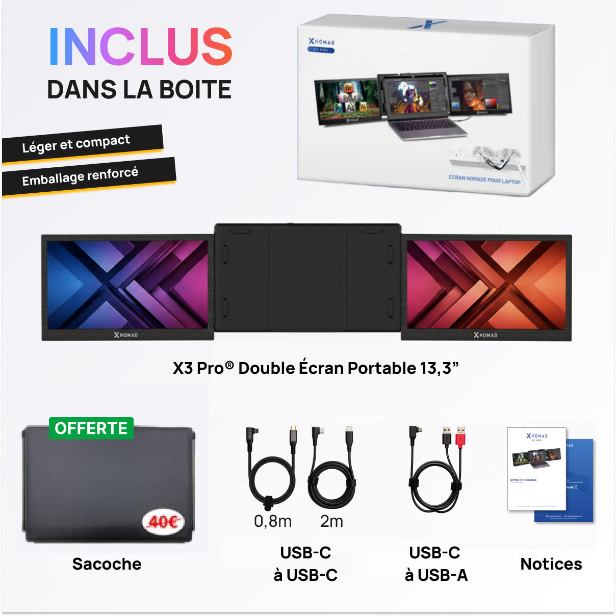 X3 Pro® Tragbarer Doppelbildschirm 13,3" – Komfort & Produktivität