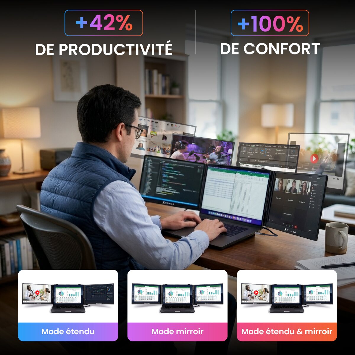 X3 Pro® Tragbarer Doppelbildschirm 13,3" – Komfort & Produktivität